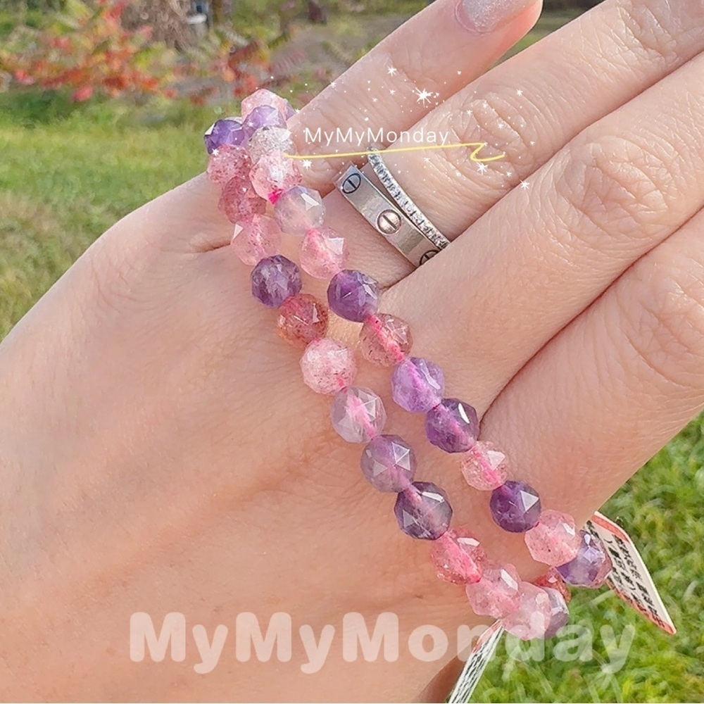 Strawberry Quartz And Amethyst Bracelet 6mm - Picture 2 of 8
